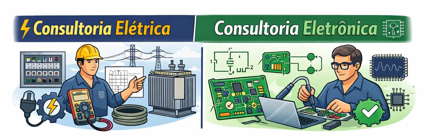 Representação gráfica dos serviços de consultoria elétrica e de consultoria eletrônica.