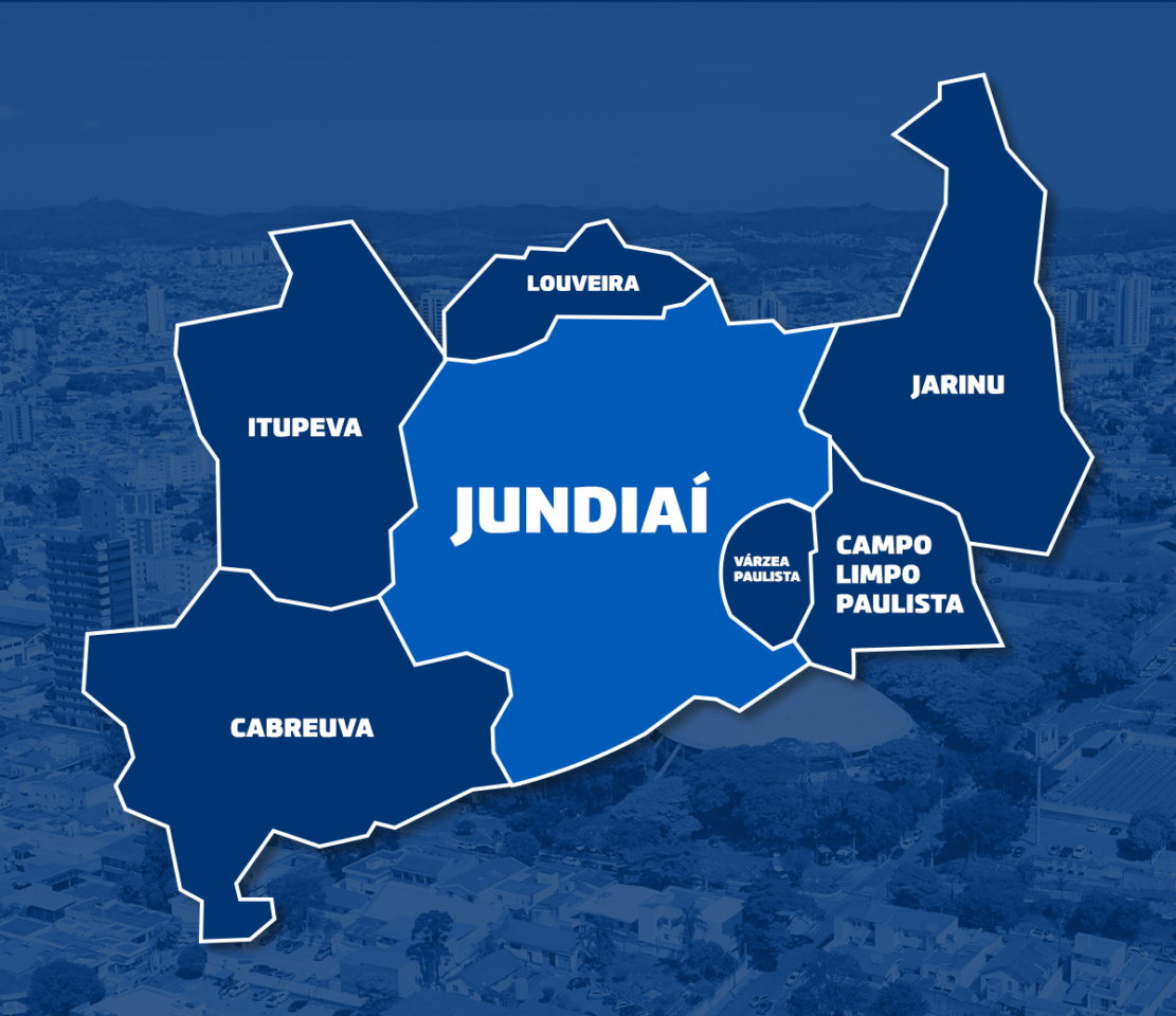 Mapa dos municípios da região de Jundiaí.